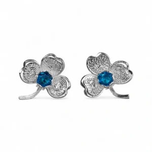 Broqueles de Filigrana Trébol en Plata Ley .925 - Azul