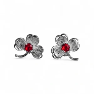 Broqueles de Filigrana Trébol en Plata Ley .925 - Rojo