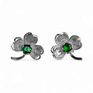 Broqueles de Filigrana Trébol en Plata Ley .925 - Verde